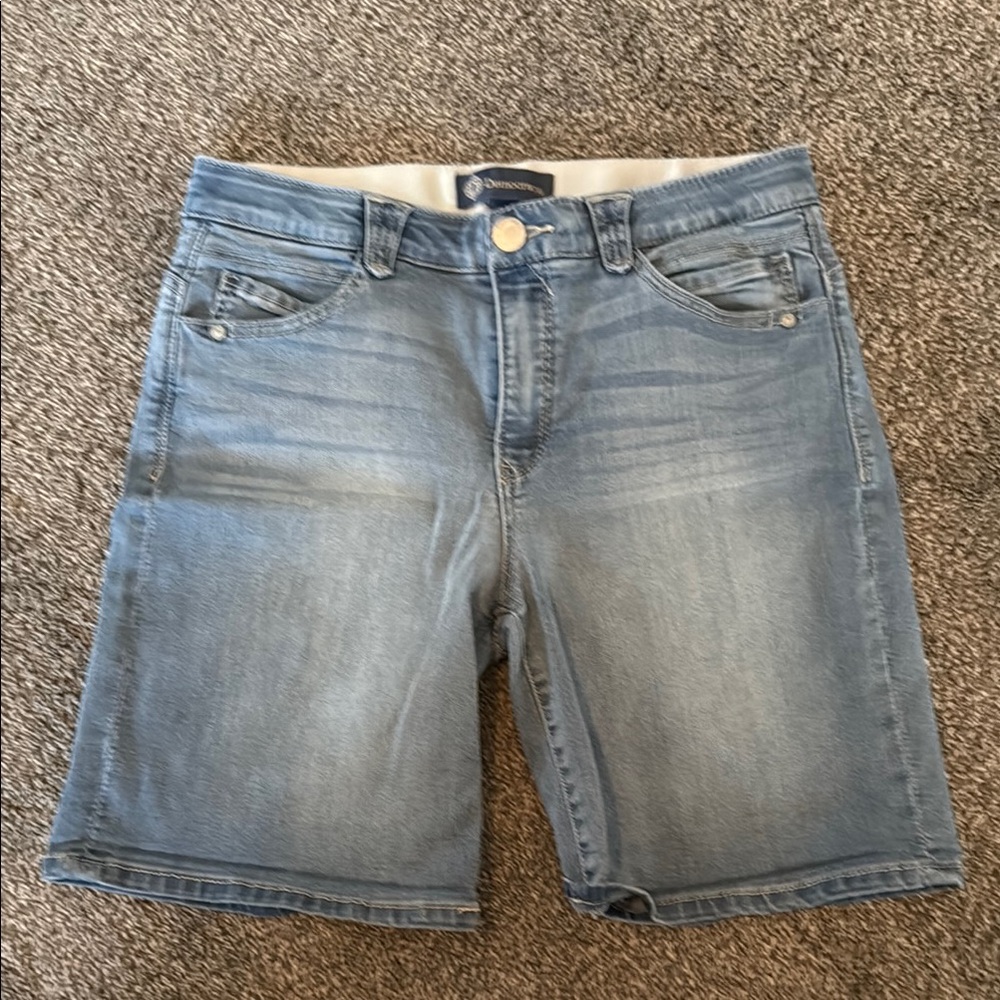 Democracy Blue Jean Shorts with Rolled Hems and Distressed Look